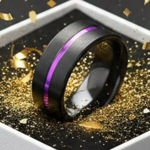 Unisex Tungsten Carbide Steel Wedding Band w/Inlay